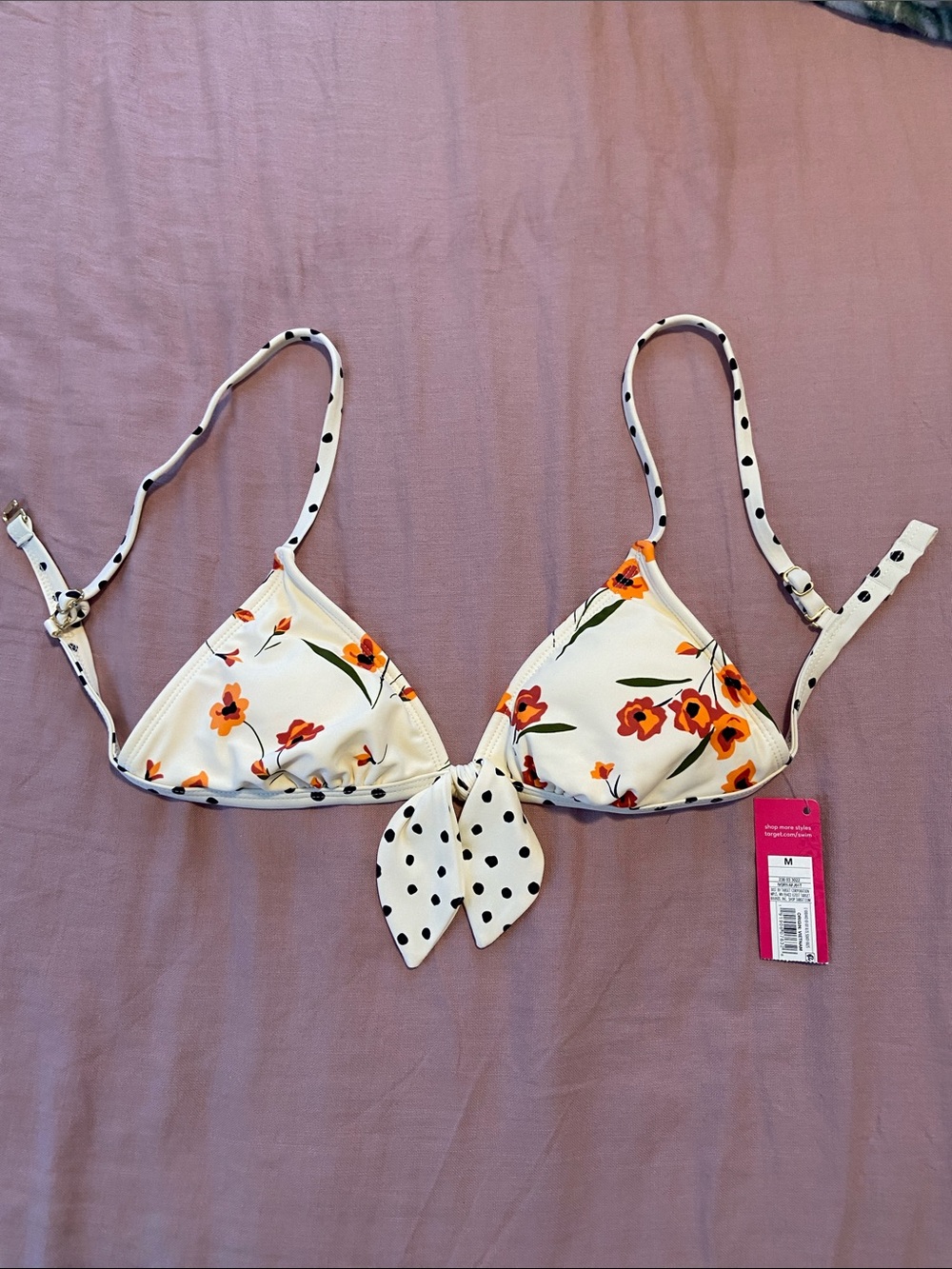 Target White Floral Triangle Bikini Top with Orange Flowers